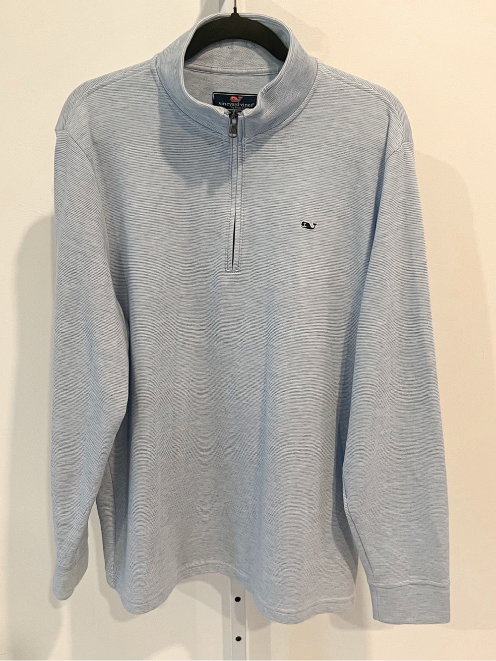 Vineyard Vines Light Blue and White Striped Quarter Zip Knit Pullover Mens Large